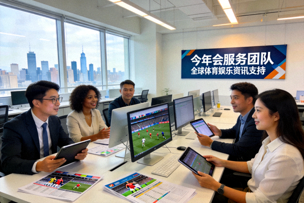 今年会服务团队为全球用户提供体育娱乐资讯支持的办公场景